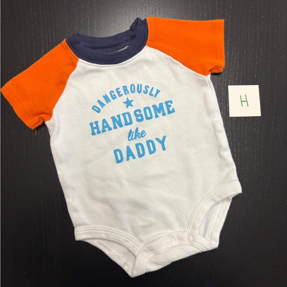 ⭐️2/$5.00⭐️—Carter's Orange and White Handsome Onesie